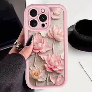 A pink lotus pattern matte anti-drop phone case with pink elements, suitable for iPhone 17 Air/16 Plus/15 Pro Max/14 Pro/13/12/11/XS Max/X phone case, perfect choice for holiday gifts for family, friends, lovers, girlfriends TY472