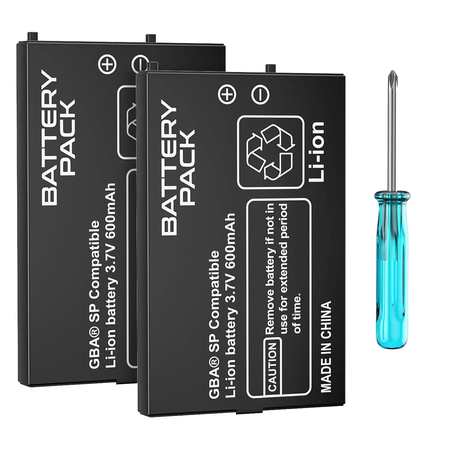 2PCS 600mAh Rechargeable Lithium Batteries for Nintendo Gameboy Advance SP, Compatible with AGS-001/SAM-003, Includes Screwdriver Installation Tools (Gaming Console Accessory Repair))