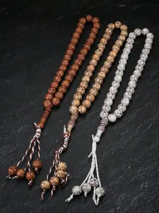 1 Piece of Vintage Plum Blossom Patterned Imitation Wooden Bead Bracelet with Prayer Beads in Hand, Suitable for Islamic Muslim Religious Ceremonies