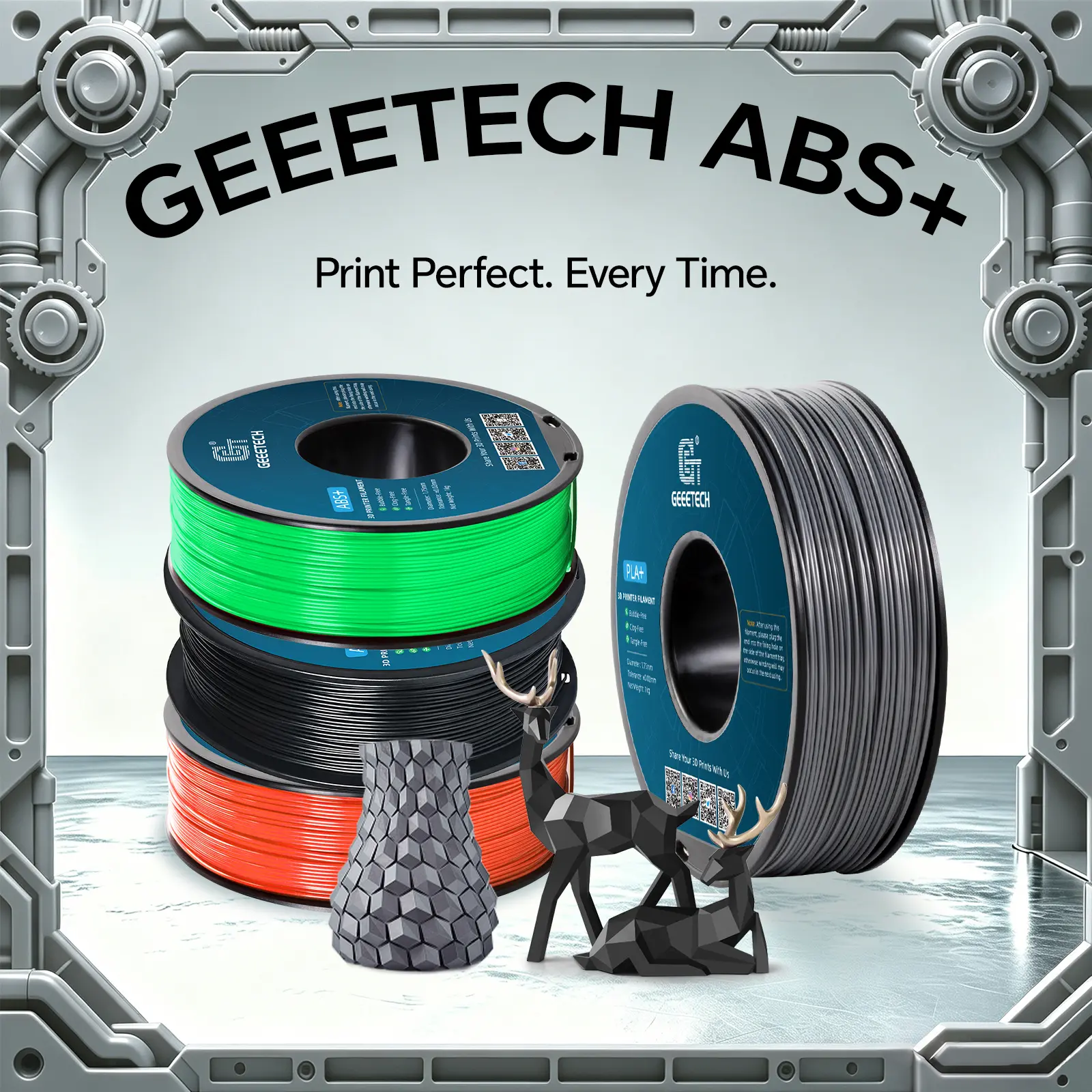 Geeetech ABS+ Thermoplastic 3D Printer Filament Tools, 1.75mm, 1kg Spool, Tough, Durable, Impact-Resistant, Low Warping, Heat/Water Resistant, +/-0.02mm Dimensional Accuracy, Bed Temperature:90-110
