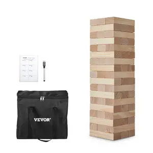 fathersdaygift VEVOR Tumbling Timber Toy, 54 Blocks Medium Tumble Tower Blocks Game, Pine Wood Tumbling Tower Game with Carry Bag and Scoreboard, Wooden Stacking Game, Tumble Tower Family Games for Indoor/Outdoor