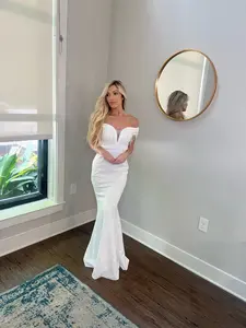 Tear Drop Beaded/Appliques Off Shoulder Mermaid-Trumpet Wedding Dress