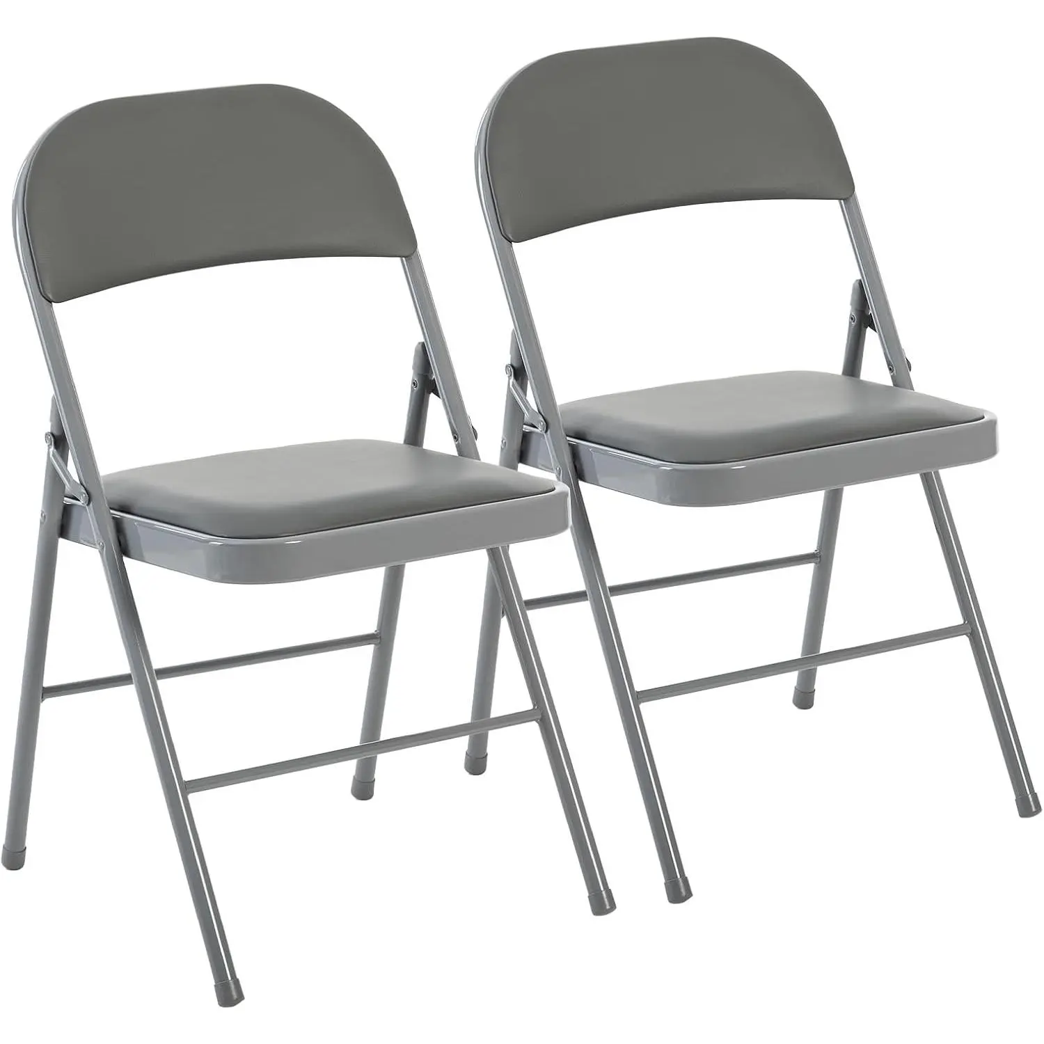 2 Pack Folding Chairs with Padded Cushion and Back - PU Leather Stackable Portable Dining Chiars Set, for Home and Office, Conference, Wedding, Party, Patio, Garden, for Indoor Outdoor, Grey