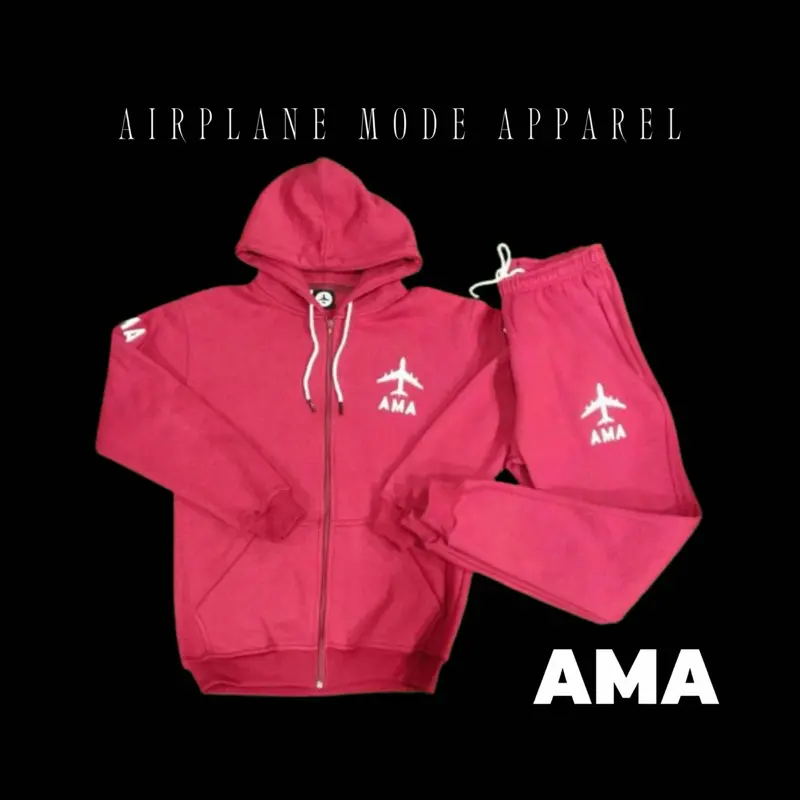 AMA Maroon Hooded Zip Up Set -  Jacket with Hood & Matching Pants, Ideal for Mens Wear - Clothes, Womenswear