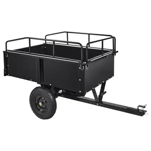 GARVEE 750 Lbs Capacity Utility Steel Trailer - 15 Cubic Feet Heavy Duty Garden Trailer and Wagon, Pull Behind Dump Trailer for Lawn Mower, Tractor, and Yard Use, Black