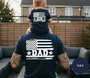 Dad and Boy Matching Shirt American Flag Print Father's Day, Gift Patriotic Daddy and Me Outfit, USA 4th of July Family, Gift for Dad and Son