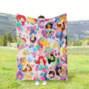 DISNEY CLASSIC Princess Flannel Blanket - Soft, Cozy, and Cute with Vibrant Cartoon Designs - Perfect for Girls, Women