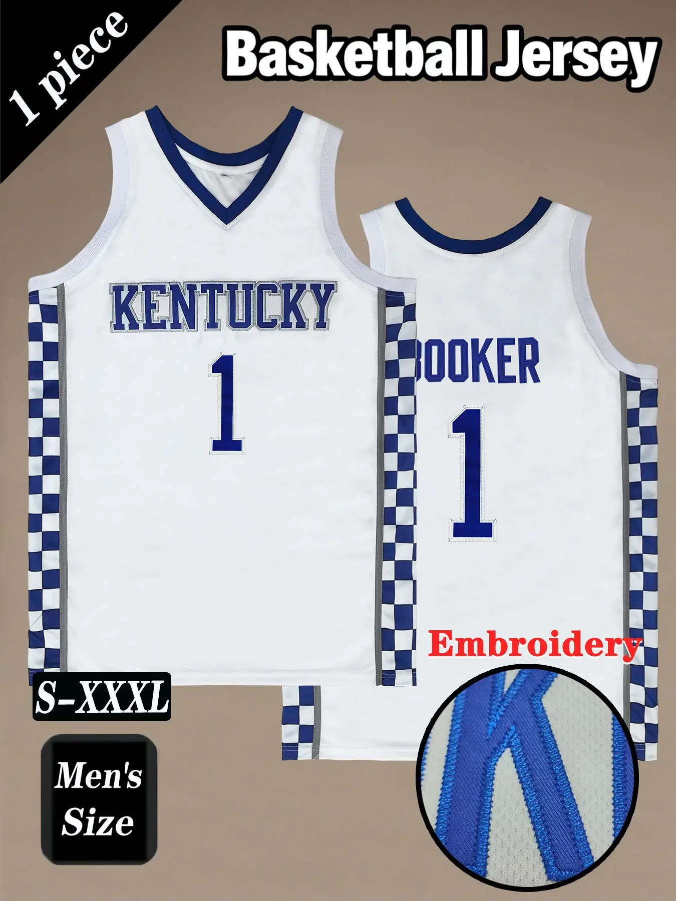 Men's Kentucky # 1 Retro basketball jersey, Embroidered blue white sports vest, loose and breathable, classic street fashion outfit for college, suitable for basketball training and competition, sports running exercise, unisex