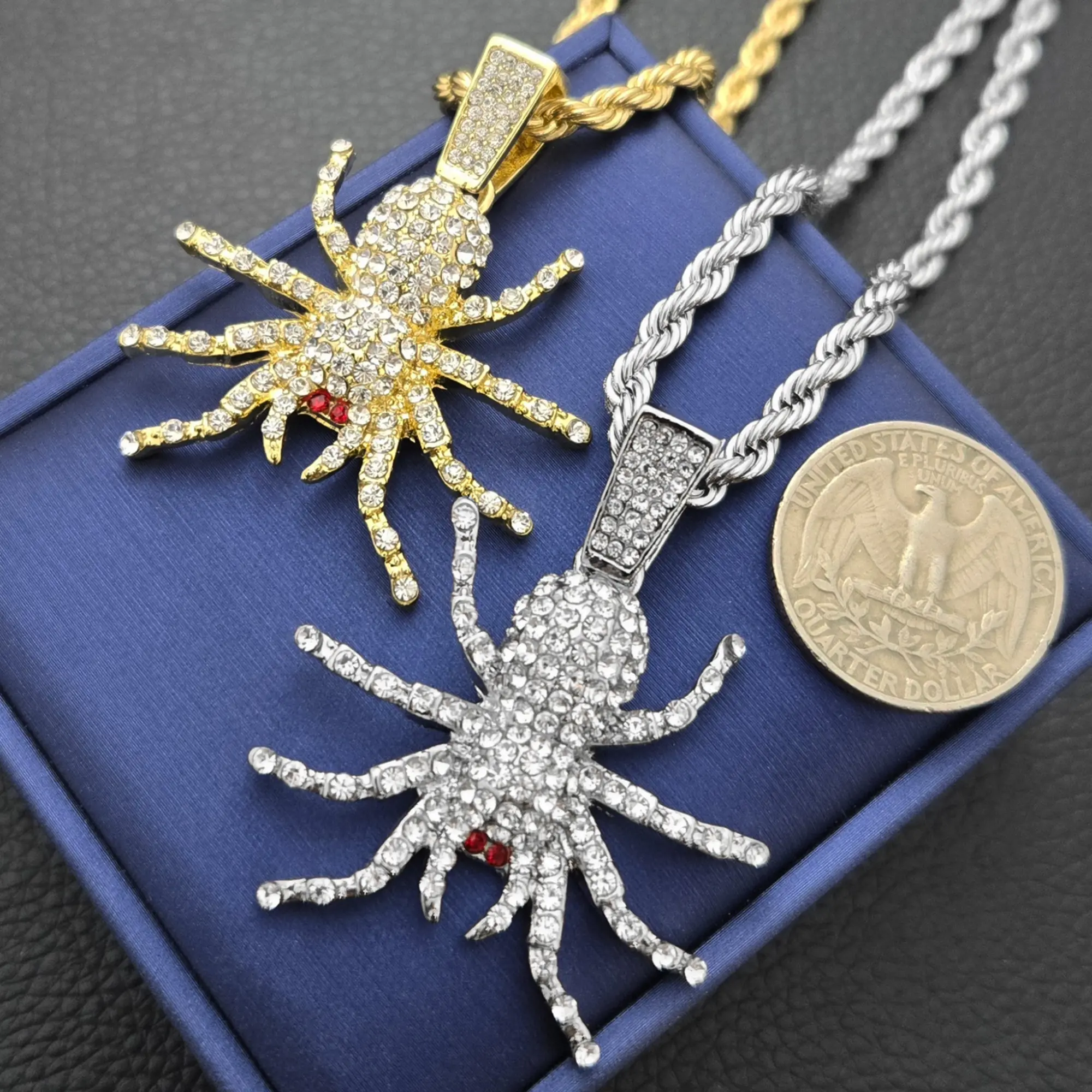 MaxBling81 Spider Chain for Daily Wear, Iced Out Hip Hop Gold/Silver Plated Pendant Necklace, 40mm x 40mm Jewellery for Men & Women, 24 Inch, Chain & Link, Long, Metal Coating, Unisex, Link Chain Necklaces