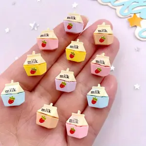 20pcs Mixed Resin Mini Colorful Strawberry Milk Box Flat back Stones Figurines Ornaments DIY Scrapbook Christmas Decor Accessories Crafts Decoration