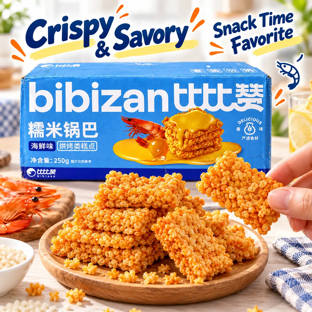 Bibizan Crispy & Savory Seafood Flavor Rice Cake Snack 250g - Perfect for Snack Time Favorite