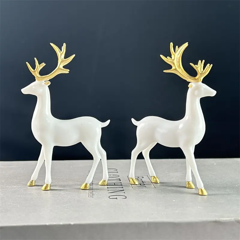 2 Piece Body Gold Horn Reindeer Figurines, Deer Statues, Animal Decorations, Christmas Thanksgiving Decor, Living Room TV Stand Home Decor, Festival Party Decoration, Beautiful Gift