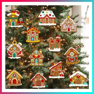 Gingerbread House Ornaments Christmas Tree Decoration - 12pcs Gingerbread House Christmas Decorations Hanging Ornaments for Holiday Christmas Tree Home Decor