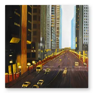 212 MAIN York City 9th Street Aluminium Metal Cityscape Print Wall Art, 32x32 in Lightweight Large Graphic Design Prints, Vivid Urban Scene Home Decor for Living Spaces