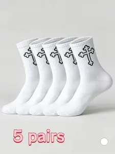 1/5/10 Pair of Women's Y2K Gothic Cross Mid-Calf Socks, Retro Street Style Harajuku Casual Socks for Men and Women