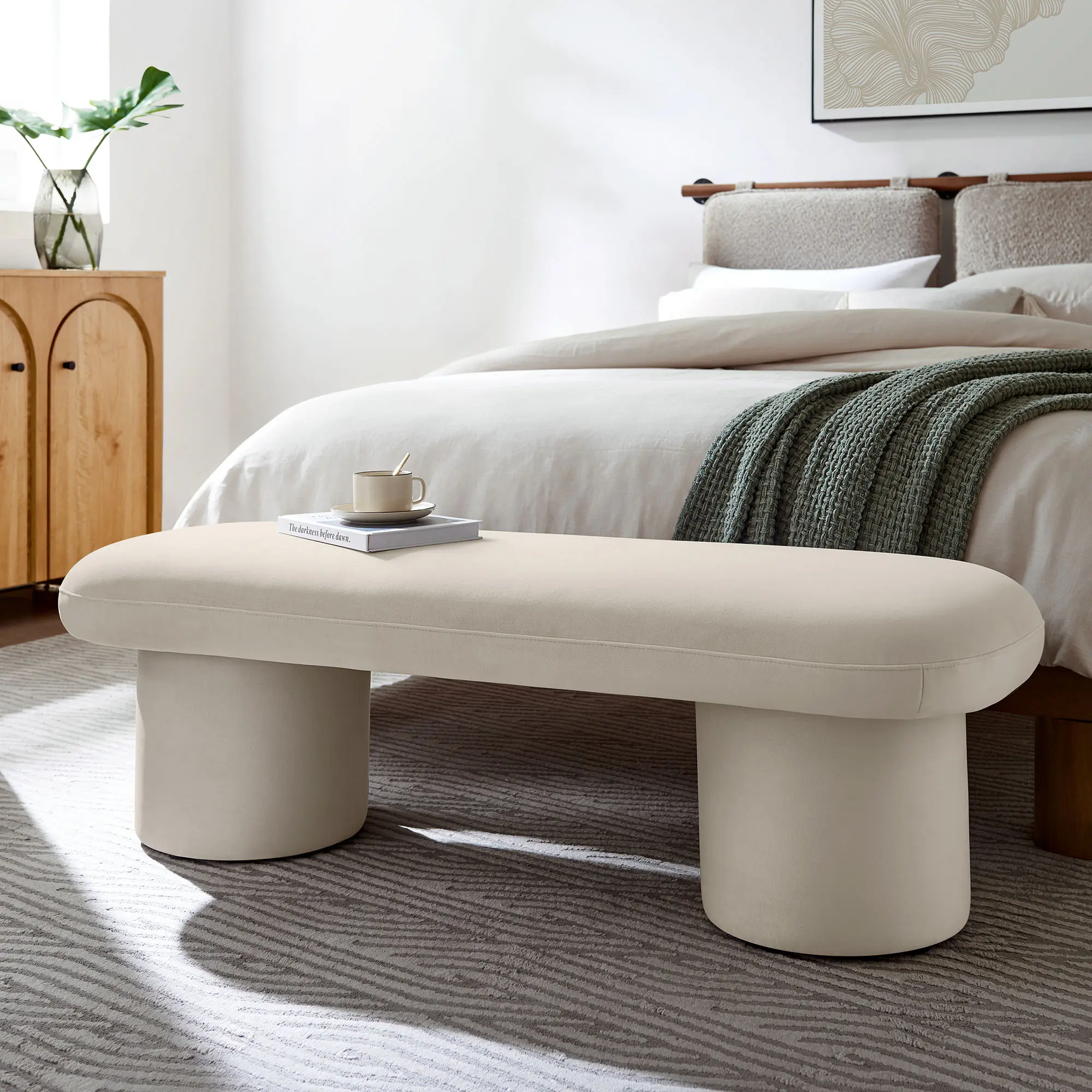 Orla Performance Velvet Bench in Almond