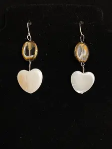 White Abalone Heart Earrings