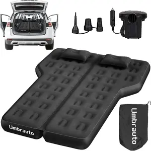 Umbrauto Heavy-Duty SUV Air Mattress w/Quick-Inflate Car Pump| Durable 2-Chamber Inflatable Van Sleeping Bed for Camping & Travel, Leakproof PVC, Flocked Top
