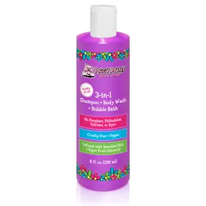 Piggy Paint 3-in-1 Shampoo Body Wash Bubble Bath 8oz Cruelty-Free Vegan with Essential Oils & Super Fruit Extracts