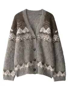 Women's V Neck Textured Knit Cardigan, Loose Fit Sweater Jacket with Front Button Closure, Casual Fashion Outerwear for Daily Wear Knitwear