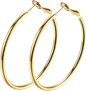 Gold Hoop Earrings,18K Gold Plated Rounded Hoops Earrings for Women
