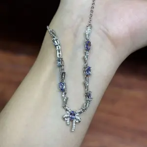 Natural Crystal tanzanite bracelet S925 Valentines Gift , Gift for Wedding/Birthday/Mother'sDay/Christmas