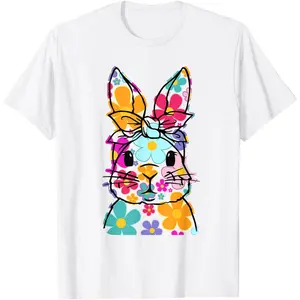 Celebrate Easter With Daisy Floral Bunny Face T-Shirt For Women And Kids