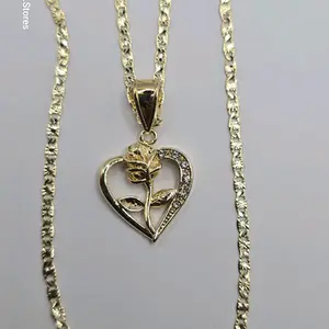 Heart with rose regular style necklace gold-plated 18"inches 24"inches available