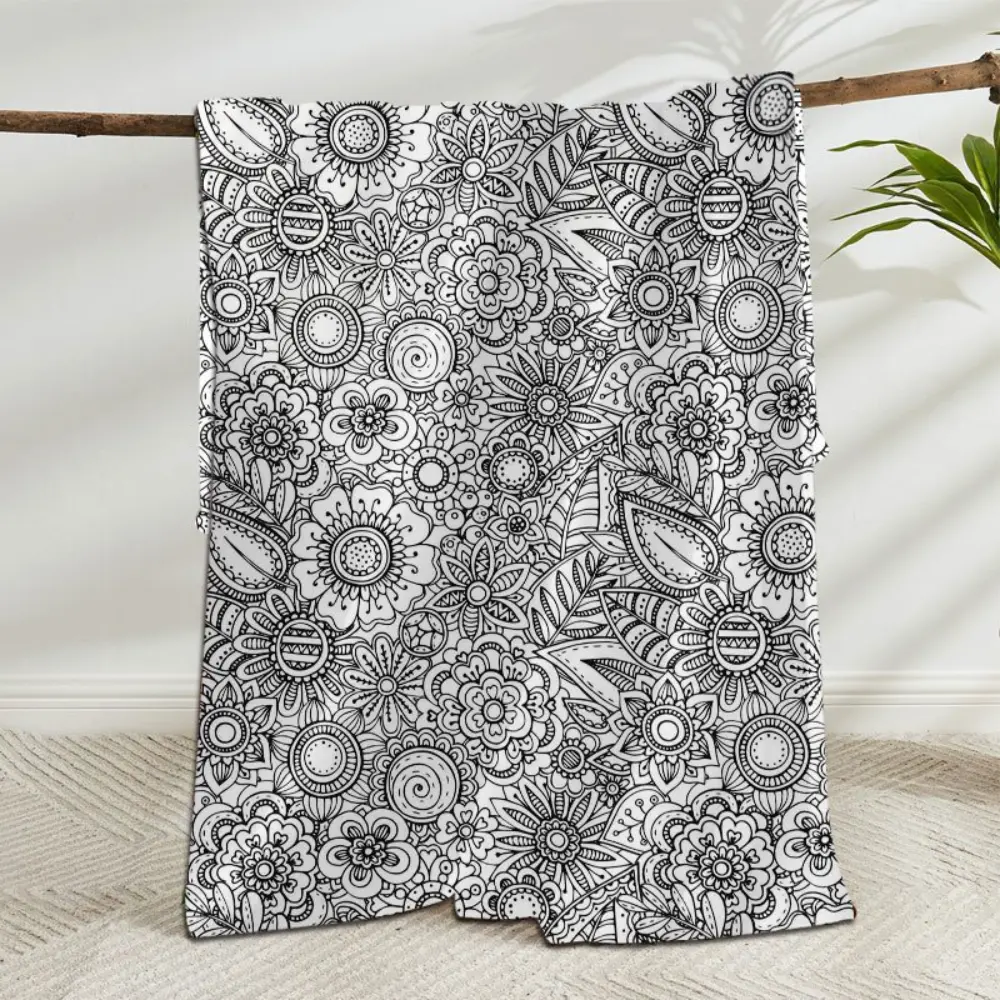 Cute Doodle Coloring Book Style Blanket, Soft Flannel Throw Blanket with Black White Kawaii Hearts Stars Flowers Snack Print, Cozy Gift for Kids Girls Teens, Fun Aesthetic Room Decor for Bed Couch Sofa Dorm, Lightweight Blanket for Naptime Movie Night