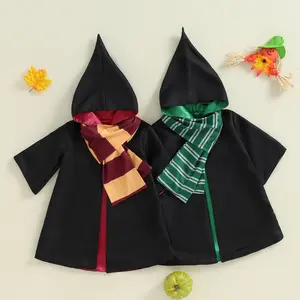 CPZVUCAK Kid Halloween Witch Costume Toddler Baby Boys Girls Long Sleeve Hood Wizard Cloak With Scarf 2 Pcs Cosplay Clothes Set