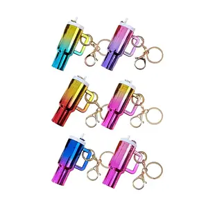 Crafix 50-Pack Gradient Mini Cup Keychain Pendant Accessories, Chapstick Holder Charms, Women's Mini Lipstick Keychain Lanyard for Backpacks