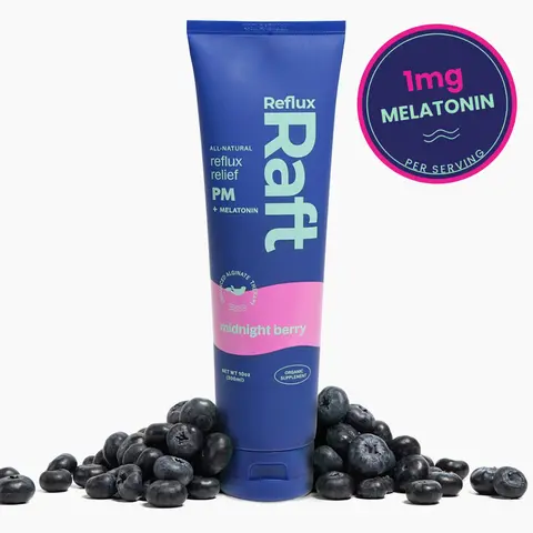 RefluxRaft Midnight Berry PM Acid Reflux Gel Therapy - Alginate Therapy Formula, Melatonin-Infused Nighttime Relief, LPR Support, 0 Sugar, Gluten-Free, Low Sodium Health & Wellness Supplement