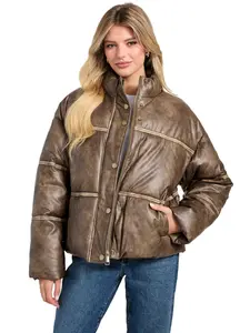GUESS Female Washed Faux-Leather Puffer Jacket