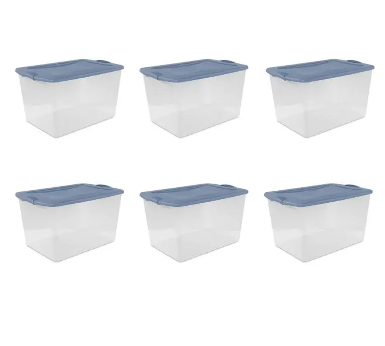 Sterilite Large Latching Storage Bin, 66 Quart Clear Plastic Storage Container with Latch Lid, 6 Pack