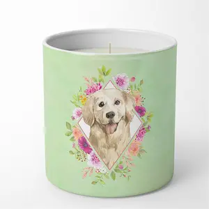 Carolines Treasures  10 oz Golden Retriever Green Flowers Decorative Soy Candle