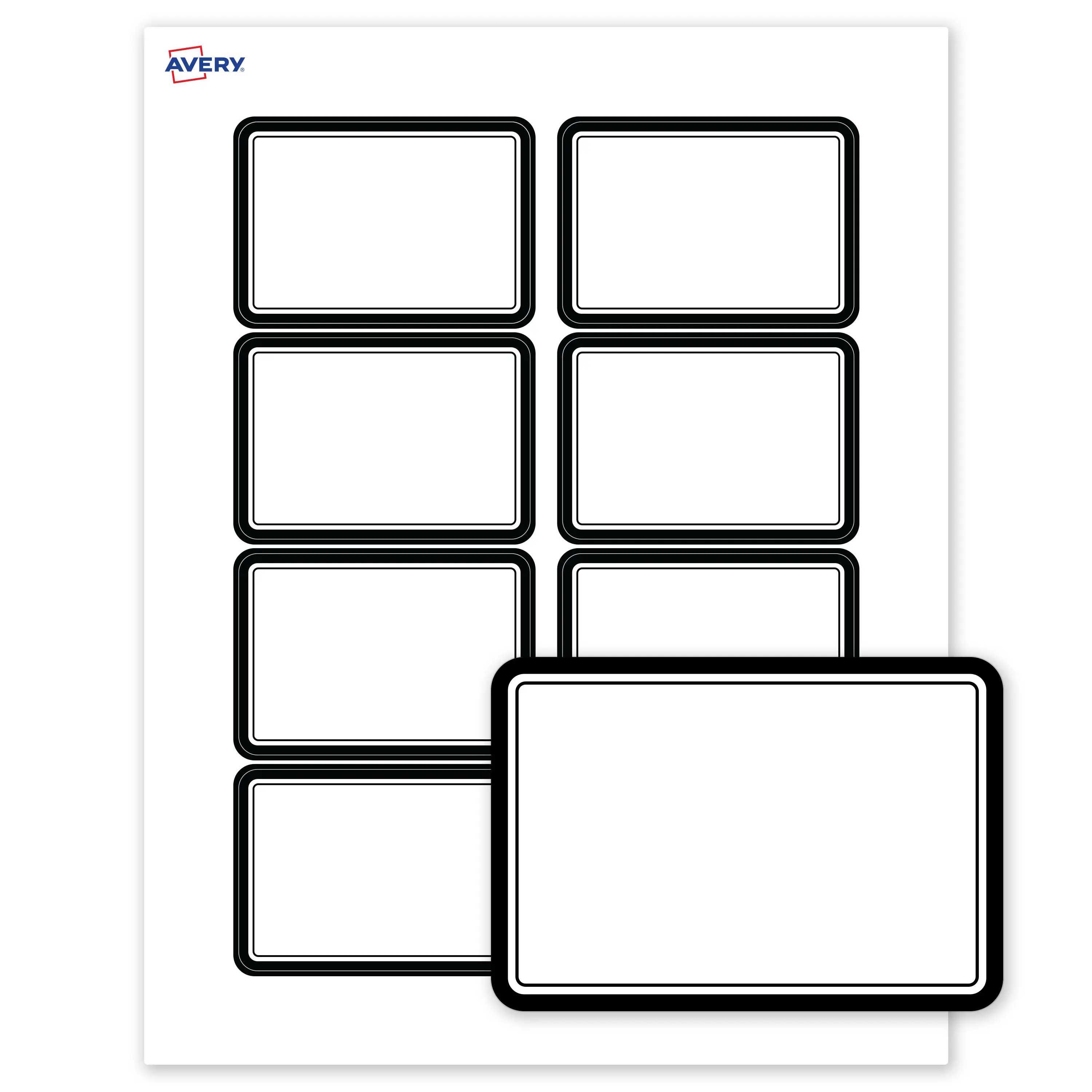 Avery® Printable Adhesive Name Tags, 2-1/3" x 3-3/8", Matte White with Double Black Border Design, Removable, Laser & Inkjet Compatible, 80 Total, Great Name Badges for Weddings & Events