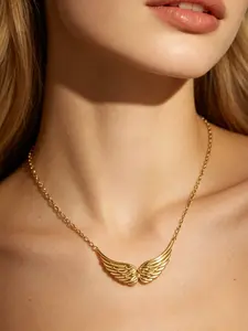 18k Gold Plated Angel Wings Pendant Necklace, Anti-Tarnish Stainless Steel, Elegant Minimalist Ladies Collarbone Chain