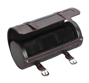 Diplomat 3-Piece Travel Watch Case – Black Leather