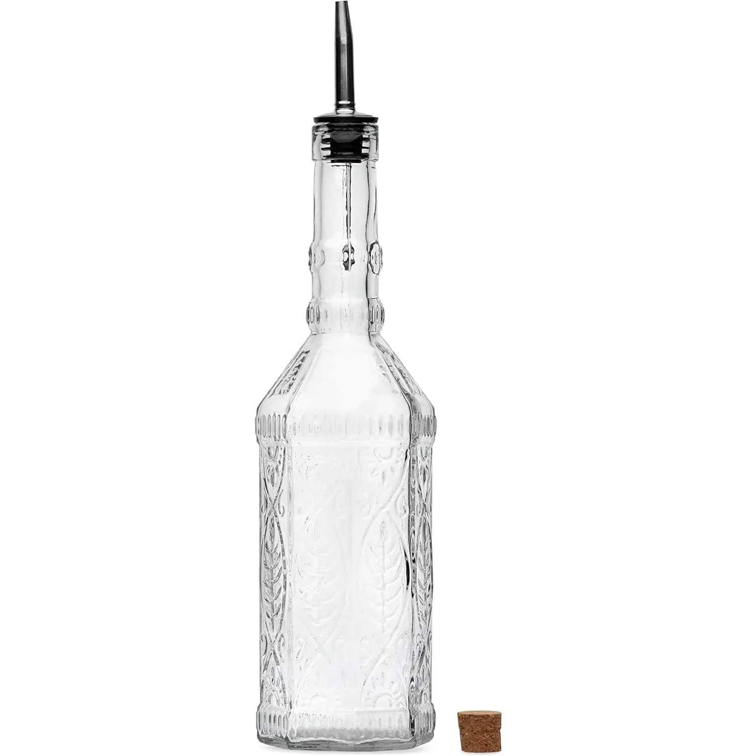 Large Clear Decorative Glass Bottle with Spout and Cork, 32oz, 1 Bottle - Design: VINO (3in X 11.9in)