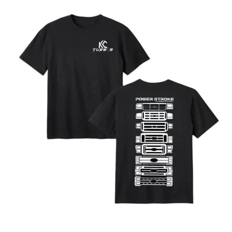 Power Stroke Turbo Diesel T-Shirt – KC Turbos Graphic Tee, Ford Front Grille Evolution Design, 100% Cotton Soft Feel, Vintage Car & Truck Shirt, Gift for Mechanics & Diesel Fans
