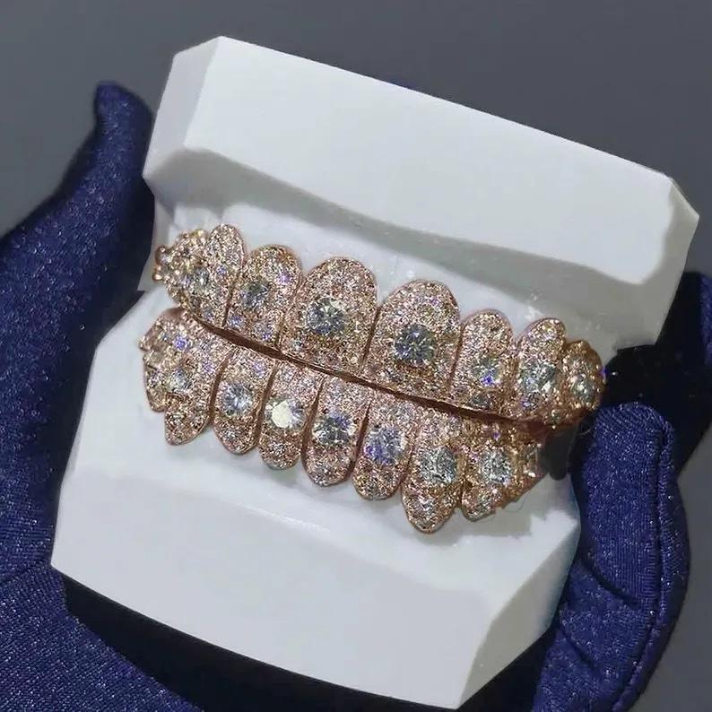 8 Top 8 Bottom 925 Sterling Silver Jumbo center stone Custom Lab Diamond Cvd Perm Cut Grillz