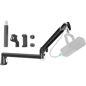 Low Profile Mic Arm 15cm Extra Riser Adjustable Mic Boom Arm Metal Desk Mounted Microphone Stand  Management Flexible Microphone Holder for Podcast Streaming Gaming Desktop