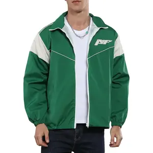 Yimoon Men's Lightweight Windbreaker Jacket Casual Zip Up Outdoor Varsity Jacket Patchwork Vintage Y2K Outerwear