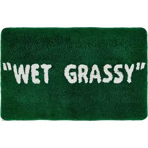 Wet Grassy Rug, Non-Slip Wet Grassy Green Carpet, Aesthetic Area Grass Rug, Cool Rugs for Men, Flocked Machine Washable Floor Mat for Living Room, Bedroom, Kitchen,  Decor