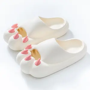 Women's flip flops for summer outdoor wear, home use, indoor thick soled, anti slip, cute cat paw toe slippers