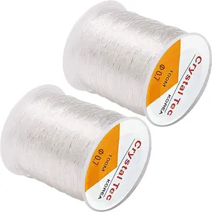 2 Packs 0.7mm Elastic String,  Cord, Bracelet Rope  Beading Cords, Transparent Beaded Line, Can Easily Pass Through , Suitable for DIY Making (2Pack 0.7mm-White)