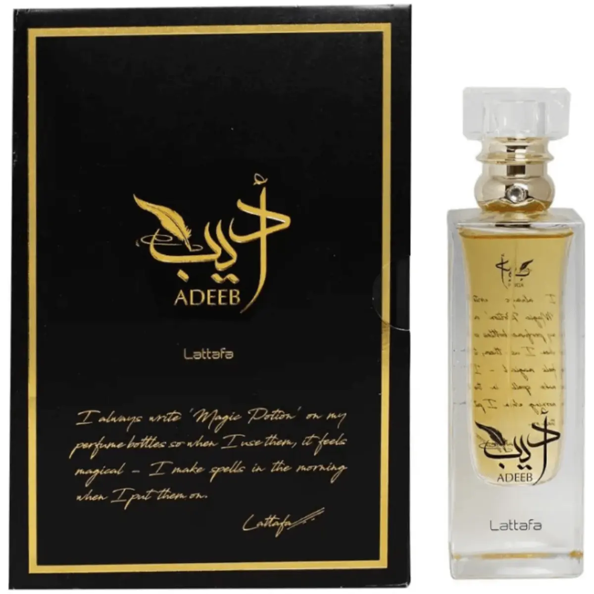 Lattafa Adeeb Eau de Parfum, a Unisex Spicy and Smoky Oud Scent with Clove, Vanilla, and a Musk & Cedar Base, 2.72 fl oz, Sandalwood, Agarwood, Black Amber, Vanilla Scents