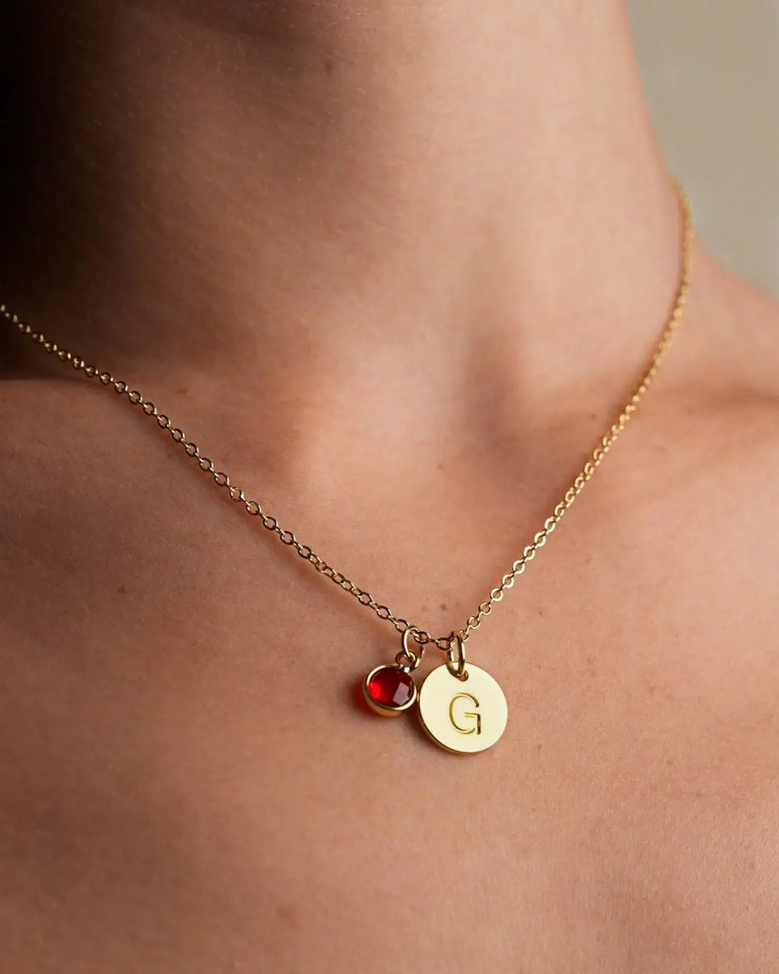 Personalized Initial Birthstone Necklace, 14K Gold Filled Letter Pendant, Custom Gift Jewelry