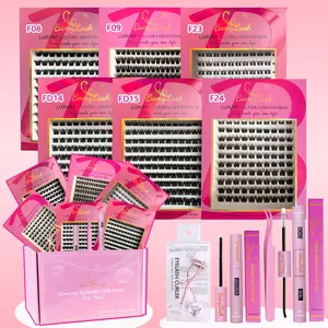 6 Boxes lash kit D-curl DIY personal eyelash set with bond seal remover applicator cluster,Gift box for friend family, beginner-friendly, high-capacity eyelashes, DIY different makeup beauties, thick and volume false eyelashes Eyelash Extensions Kit