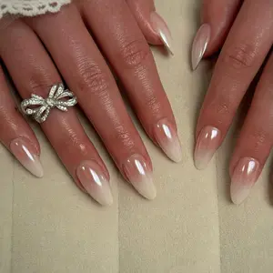 Long Almond Elegant Fake Nails, 30pcs Gradient Color Press on Nails for Women & Girls DIY Nail Art, Elegant Stick on Nails Kit